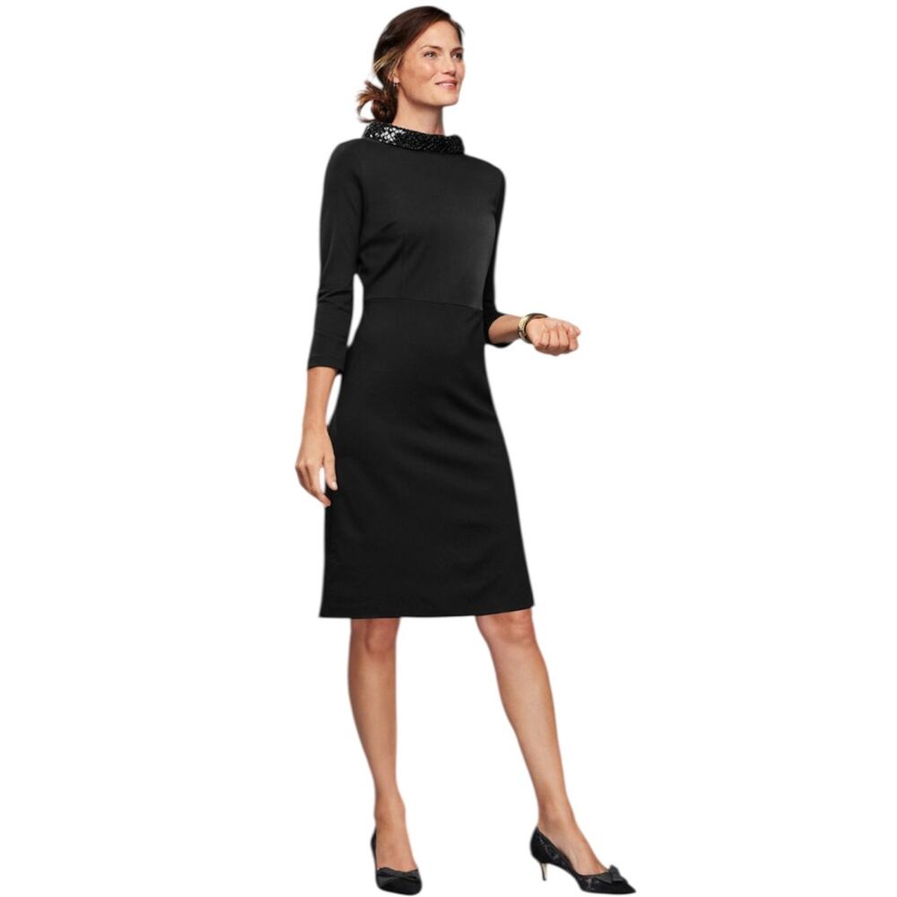 Talbots Refined Ponte Knit Black Sequin Mockneck Sheath Dress Size 16 NWT